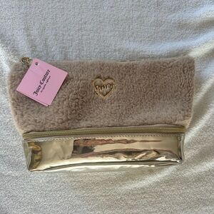 Juicy Couture Cream and Gold Cosmetic Bags Plush and Metallic